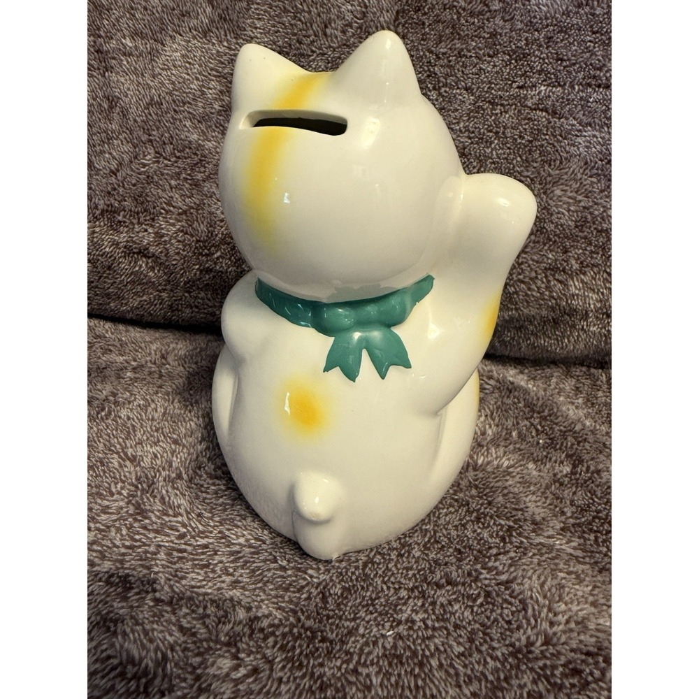 Maneki Neko Welcoming Lucky Beckoning Hands Waving Fortune Cat- White,7"H - Picture 3 of 6